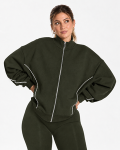Conjunto Deportivo de Dos Piezas para Mujer, Chaqueta Holgada con Cierre Completo y Pantalones Anchos a Juego, Estilo Casual - Product Image 3