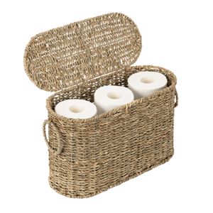 Handwoven Seagrass Toilet <b>Paper</b> Basket with Lid, Natural Seagrass Bathroom Organizer & Storage Box Eco-Friendly From Vietnam - Product Image 1