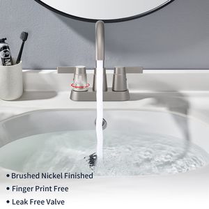 Rubinetto per lavabo bagno a 2 maniglie con beccuccio girevole ad arco alto a 360 gradi, rubinetto da 4 pollici in nichel spazzolato per lavabo camper - Product Image 2