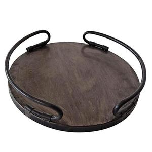 Plateau rond en bois avec poignées métalliques, designs personnalisables, compatible lave-vaisselle, écologique, plateaux décoratifs pour servir des collations et des boissons - Product Image 4