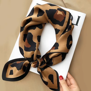 Leopard Print Animal Bows <b>Silk</b> <b>Square</b> <b>Scarf</b> Women Fashion Durable Quick Dry Multifunctional Headwear Bag Accessory 70cm Four - Product Image 1