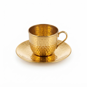Juego de taza de té de latón martillado a mano con platillo, taza de café turca de lujo dorada, taza de espresso, vajilla para hotel, restaurante, venta al por mayor - Product Image 1