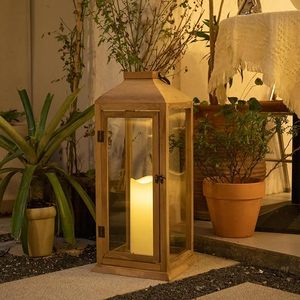 <b>Set</b> of 2 Natural Wood <b>Lantern</b> Candle Holders Decorative Hanging <b>Lanterns</b> Farmhouse Table Centerpiece Home Decor - Product Image 5