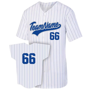 Camiseta de béisbol personalizada para hombre, manga corta, cuello en V, nombre del equipo 66, ropa de poliéster con rayas blancas serigrafiadas - Product Image 1