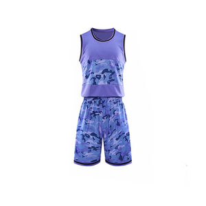 Ensemble Maillot de Basketball Homme Camouflage Violet à Prix Abordable, Sans Manches, Anti-Transpiration, Taille Élastique, Coupe Athlétique, Idéal pour l'Été - Product Image 6