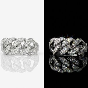 แหวนเงินแท้ 925 ชุบเงิน RB GEMS แบบ Cuban Link ประดับเพชรโมอิสซาไนต์ทรง Pave สไตล์ฮิปฮอป เครื่องประดับสำหรับทุกเพศ - Product Image 1