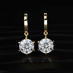 Round Cut Moissanite Leverback Drop <b>Earrings</b> 8 TCW Colorless VVS Solitaire Gold Dangle <b>Earrings</b> Handmade Jewelry Gift For Her - Product Image 2