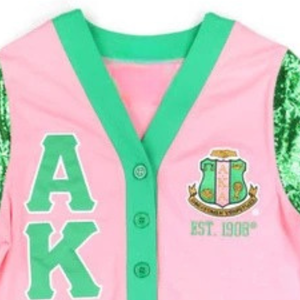 Custom Pink Green Varsity Cardigan <b>Jacket</b> Long Sleeve <b>Sequin</b> Design Button Front V Neck Ribbed Trim Fashion Teamwear Outerwear - Product Image 3