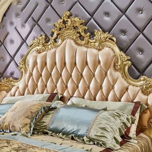 Ensemble de chambre à coucher King Size de luxe européen, capitonné beige, en acajou sculpté, mobilier écologique, qualité garantie - Product Image 5