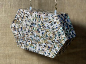 ILAHI's Handmade Sewing MOP Fashion Customized Clutch Bag Chain Strap Shoulder <b>Purse</b> Black <b>White</b> Checker Pattern Silk Screen - Product Image 3