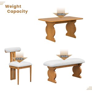 Mid-Century Modern 6-Piece <b>Dining</b> <b>Set</b> for 6 Padded Seats and Backrest <b>Table</b> and 4 Chairs with <b>Bench</b> - Product Image 3