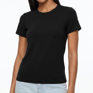 T-shirt uni à col rond et manches courtes, personnalisable avec logo, fabricant OEM ODM, t-shirts en coton pour femmes - Product Image 2