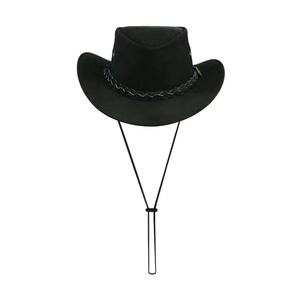 Black Wool Cowboy <b>Hat</b> with Braided <b>Band</b> and Metal Emblem Unisex Outdoor Wear 56-58CM Casual Style - Product Image 3