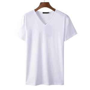 T-shirts personnalisés pour hommes à manches courtes et col en V, 100 % coton, respirants, séchage rapide, avec bordure contrastante et logo personnalisé - Product Image 1