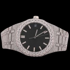 Handcrafted Fully iced Out Moissanite Diamond <b>Black</b> Dial Only Bezel Setting Quartz Movement Full Diamond Stainless Steel <b>Watch</b> - Product Image 1
