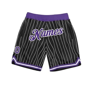 Shorts de basketball personnalisés pour hommes 2026 en maille noire avec bandes blanches et poches zippées – Idéal pour la gym et le sport - Product Image 1