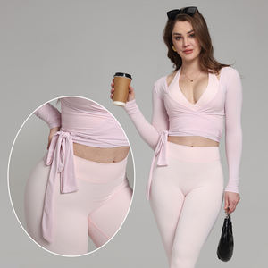 Ropa Deportiva para Mujer, Camiseta de Yoga sin Costuras de Color Sólido, Manga Larga, Top Corto para Entrenamiento, Secado Rápido, Transpirable, Conjuntos de Yoga - Product Image 5