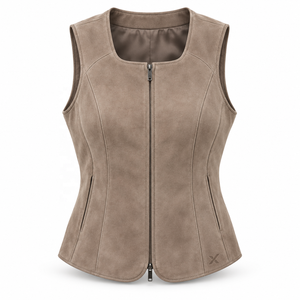 Chalecos de Mujer en Gamuza, Nobuk y Cuero Especializado |   Gris, Negro, Borgoña, Marrón, Camel |   Fabricante OEM ODM |   Calidad Premium | - Product Image 1