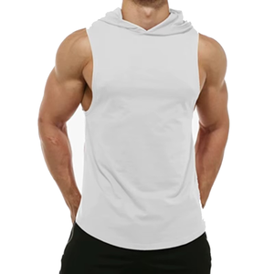 Camiseta sin Mangas con Capucha para Hombre, Color Sólido, Corte Regular Informal, Ropa Deportiva Negra - Product Image 3