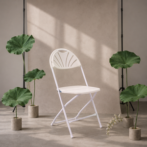 White Plastic Lightweight Modern Folding Chair Fan Back Durable Comfortable Outdoor for Garden Dining Hotel School Park Villa - Product Image 1