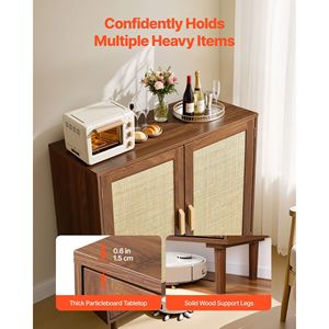 Mobiletto in Rattan con 2 Ante Magnetiche e Ripiani Regolabili, Gambe in Legno, Credenza e Vetrina per Porcellana - Product Image 5