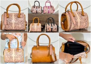Nueva Llegada: Bolsos de Hombro de Cuero Genuino Grabado a Mano con Diseño Floral Estilo Western, Bolsos Medios Tipo Speedy, Bolsos Satchel y Bolsos Duffel de Cuero Vacuno - Product Image 3