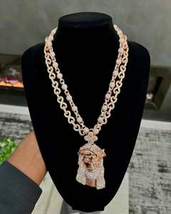 Collier pendentif tête de Jésus glacée en argent sterling 925, moissanite, plaqué or rose, chaîne à double maillon, bijoux hip-hop certifiés GRA - Product Image 1