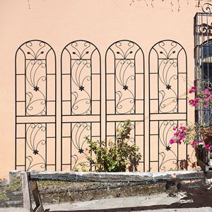 Set di 4 tralicci da giardino in metallo stile pavone, 220 cm x 50 cm, antiruggine, supporto per piante rampicanti da esterno, nero - Product Image 1