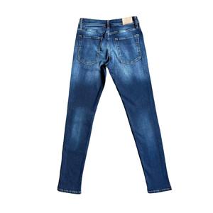Jeans décontractés classiques personnalisés pour hommes, bouton droit à 5 poches, salopette de coupe normale, pantalon polyvalent délavé foncé - Product Image 4