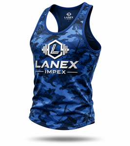 Custom Men's Blue Camo Gym Tank Top Sublimation Fitness Stringer Vest Bodybuilding Sleeveless Workout Training Sports Apparel - Product Image 1