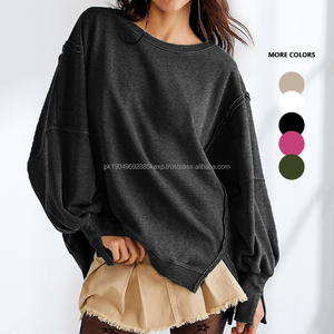 Sweat-shirt personnalisé pour femmes Col rond Chemises à manches longues en polyester viscose Ourlet fendu sur le côté Sweatshirts à capuche pour femmes Expédition DDP - Product Image 4