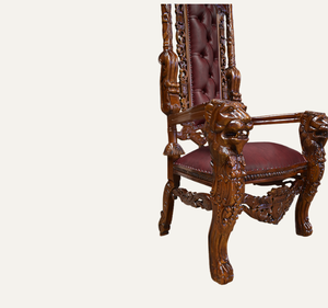 Chaise Trône de Luxe en Bois de Mahagoni Massif, Sculptée à la Main, Classique et Durable, Meuble d'Hôtel pour Salon et Appartement - Product Image 5