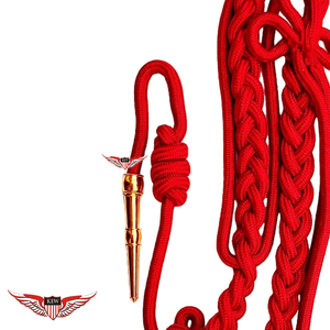 Cordón de hombro rojo tipo aiguillette con punta de latón, cordón de hombro trenzado tipo aiguillette con punta metálica dorada - Product Image 2