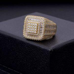 Luxury Men's Yellow <b>Gold</b> <b>Cocktail</b> <b>Ring</b> With Diamond Baguette Cut Pave Setting Geometric Design Everyday Wear - Product Image 3