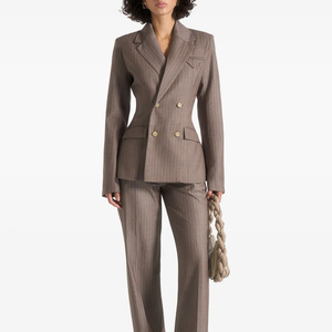 Blazer de Mujer a Rayas con Doble Botonadura, Manga Larga, Cuello con Muescas, Lana y Poliéster Antiarrugas, Otoño, Venta al por Mayor, Hecho a Medida - Product Image 1
