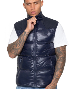 Chaleco Acolchado Azul Marino para Hombre, Cuello Alto, Cierre de Cremallera, Cortavientos, Chaqueta Casual de Invierno, Color Sólido, Relleno de Poliéster, MOQ Bajo - Product Image 1