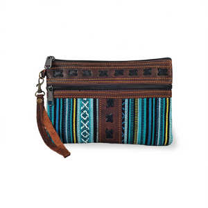 Pochette bohème faite à la main pour femme avec fermeture éclair et détails brodés 100% coton - Product Image 2
