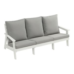 HIPS 3-Seater Garden <b>Sofa</b> with Cushion White/Grey <b>Wood</b> Grain Outdoor Furniture - Product Image 1