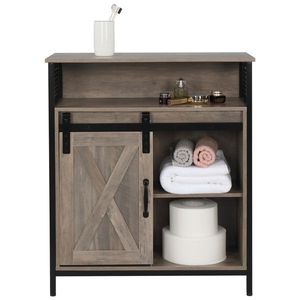 Mobiletto con Ante Scorrevoli in Stile Retrò in MDF con Telaio in Ferro Triaminato e Scaffale a Due Livelli per Bagno - Product Image 5