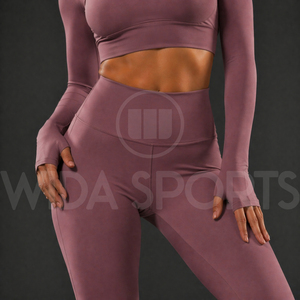 Women's 2-Piece Breathable Yoga Set High Waist Four-Way Stretch <b>Leggings</b> with Long Sleeve Crop Top for Gym & Fitness - Product Image 5