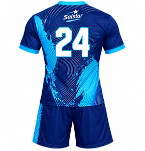 Maillot de football pour homme, bleu, imprimé géométrique sublimé, manches courtes, coupe athlétique, toutes saisons, évacuation de l'humidité, dernier uniforme - Product Image 2