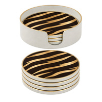 Ensemble de 4 dessous-de-verre ronds à imprimé tigre brun doré, en plastique et verre, avec support, pour la décoration de table basse