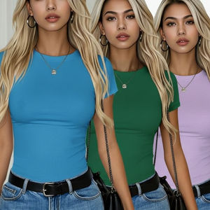 Camiseta corta al por mayor para mujer, cuello redondo, algodón, diseño sin costuras, a la moda, para chicas y mujeres de Bangladesh - Product Image 1