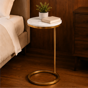 Modern Round Coffee <b>Table</b> Metal Gold Frame White <b>Top</b> Living Room Furniture Bedroom Office <b>Decor</b> - Product Image 5