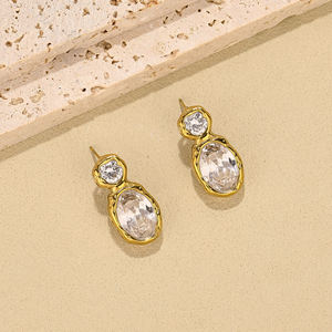 ต่างหูทรงหยดน้ำรูปไข่ ประดับเพชรซิคอน เงินแท้ 925 ดีไซน์ทันสมัย สองชั้น สำหรับผู้หญิง เหมาะสำหรับงานแต่งงานและวันครบรอบ - Product Image 2