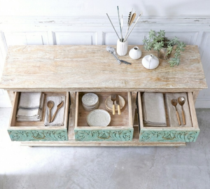 Aparador Vintage Retro de Madera Maciza con 3 Cajones, Ecológico, Tallado, con Altura Ajustable para Uso Doméstico y Comercial - Product Image 4