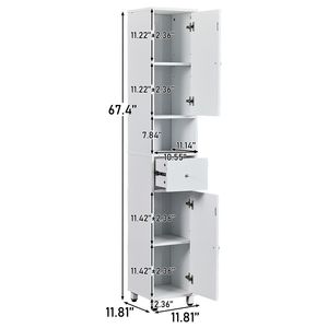 Meuble-lavabo de salle de bain blanc 30*30*170cm en panneaux de particules avec placage mélaminé, deux portes, une tiroir et une étagère - Product Image 3