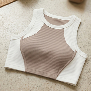 Sujetador deportivo acanalado de cuello alto para mujer con almohadillas extraíbles, ropa deportiva, sujetadores de yoga y fitness, sujetador de poliéster con espalda cruzada para entrenamiento de mujer - Product Image 1