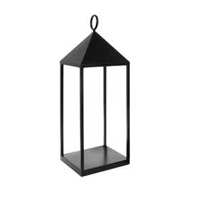 Small rectangular lantern glass panels conical <b>top</b> star cutouts handle rustic farmhouse indoor outdoor candle holder lighting - Product Image 2