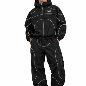 Trendy <b>Black</b> Custom 3m Reflective Windbreaker Jackets Nylon Pants Digital Print Design Men Windbreaker Track Suit <b>Hoodies</b> OEM - Product Image 4